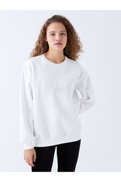 LC Waikiki Oversize dámská mikina s dlouhým rukávem a vyšívaným výstřihem