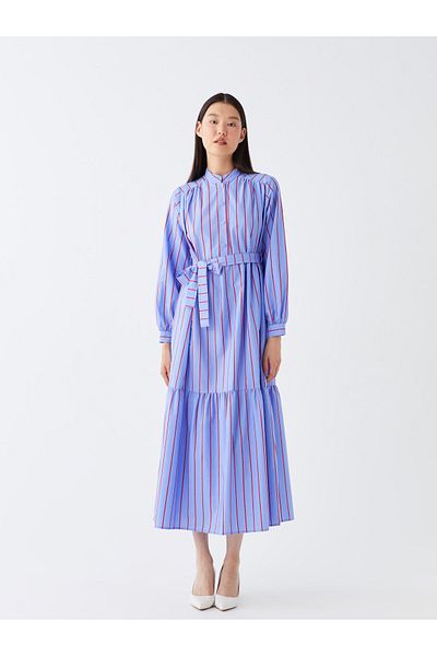 LC Waikiki LCW Modest Judge Golier Pruhované oversize dámske šaty s dlhým rukávom
