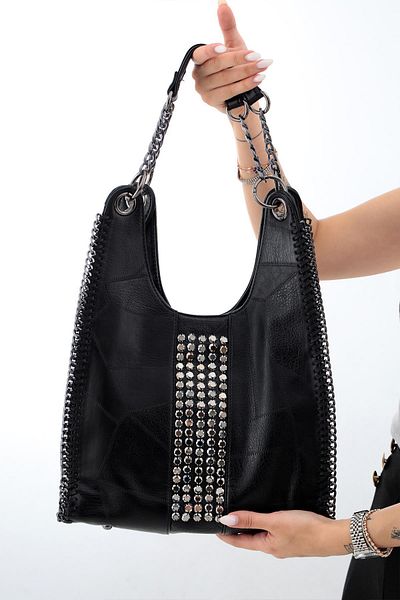 Matthew Cox Matthewcox Black Women's Shoulder Bag - Stone and Chain Detail Byn1015