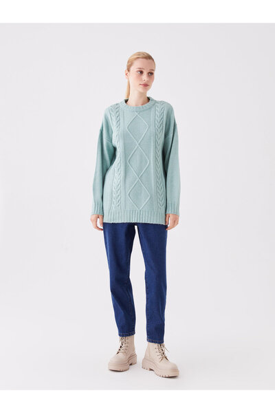 LC Waikiki Damski sweter z dzianiny z długim rękawem i okrągłym dekoltem