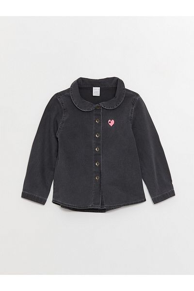 LC Waikiki Baby Collar Long Sleeve Baby Girl Jean Shirt