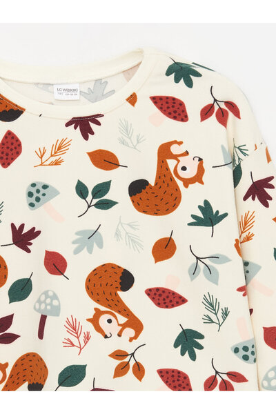 LC Waikiki Bisiklet Yaka Baskılı Uzun Kollu Kız Çocuk Pijama Takımı
