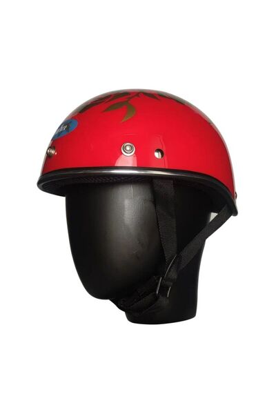 ebakbak Motosiklet ve Bisiklet Kaskı Abs Materıal Yarım Chopper Model Kask Vespa Scooter Kırmızı