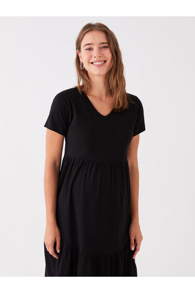 LC Waikiki LCWAIKIKI Maternity V λαιμόκοψη μονόχρωμο κοντομάνικο φόρεμα εγκυμοσύνης