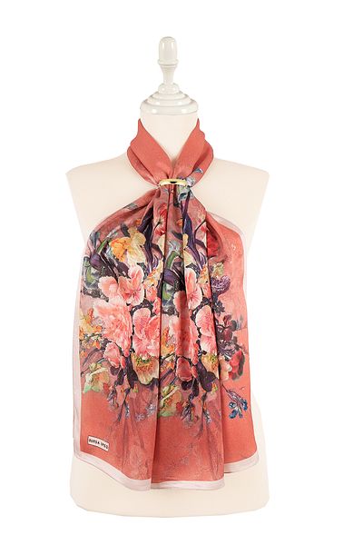 Bursa İpek Pink Floral Narrow Silk Scarf