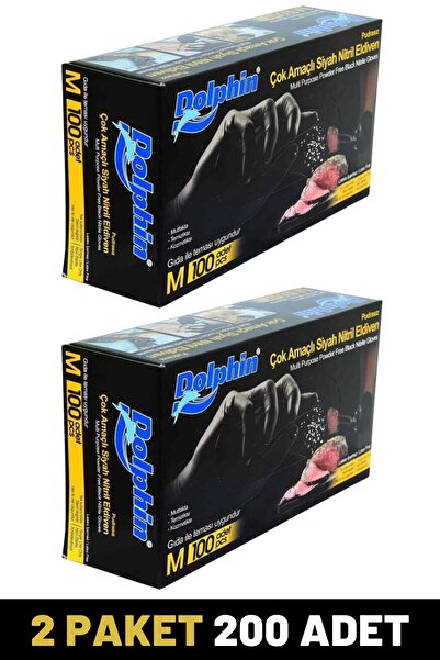 birlikvar 2 Paket 200 Adet Çok Amaçlı Pudrasız Nitril Eldiven Siyah M Beden