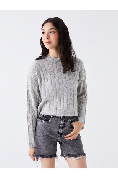 LC Waikiki Long Sleeve Crew Neck Patterned Women's Knitwear Sweater