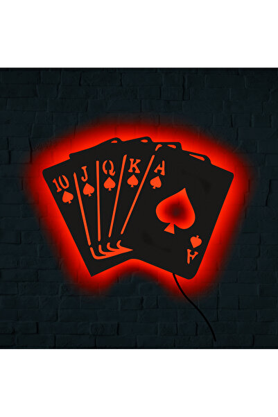 Lila Park Ledli Tablo,Işıklı Tabela, Led Şeritli Poker Kartları,Duvar Aksesuarı Ahşap Tablo,Dekoratif Tablo