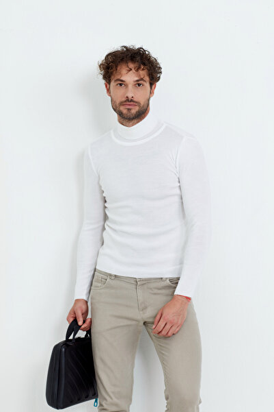 COOL TARZ Λευκό ανδρικό πλεκτό πουλόβερ με ζιβάγκο