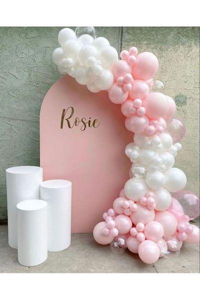 MERİ PARTİ PINK AND WHITE BALLOON AND BALLOON CHAIN SET IN PASTEL TONES SPECIAL DAY CELEBRATIONS