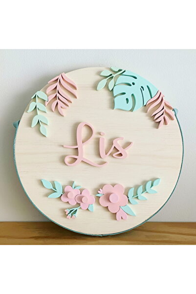 Brand House Pembe Çiçekler Temalı Doğal Ahşap 3D Katmanlı Çocuk ve Bebek Kapı...