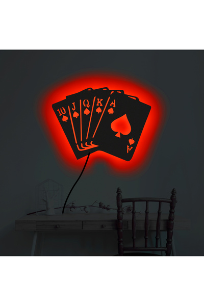 Lila Park Ledli Tablo,Işıklı Tabela, Led Şeritli Poker Kartları,Duvar Aksesuarı Ahşap Tablo,Dekoratif Tablo