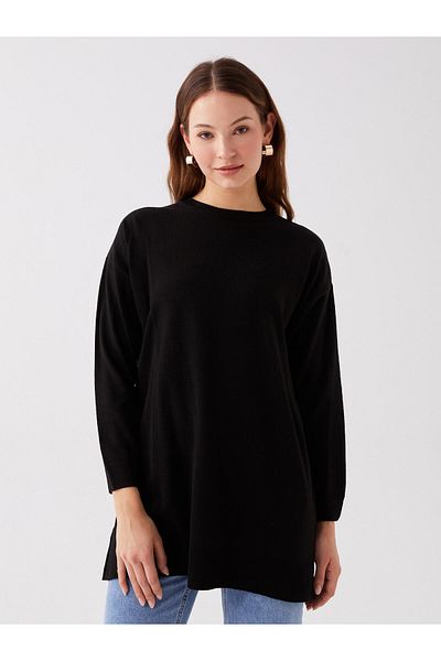 LC Waikiki Dámská pletená tunika s jednoduchým dlouhým rukávem Crew Neck