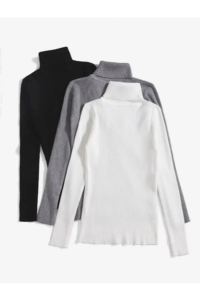 Beybun boutique Set de 3 pulovere din bumbac jacquard cu gât