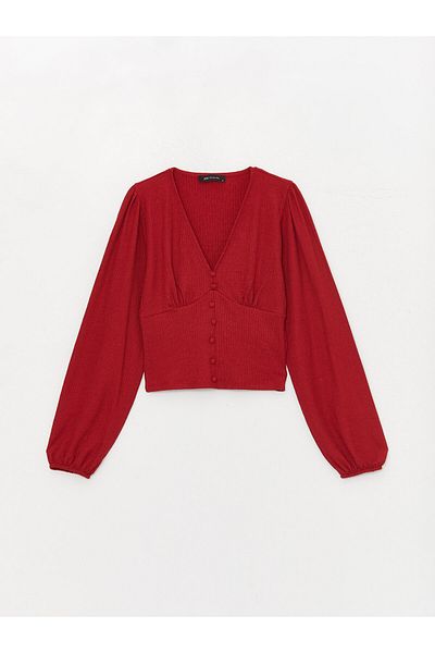 LC Waikiki V-Neck Straight Long Sleeve Women's Crop