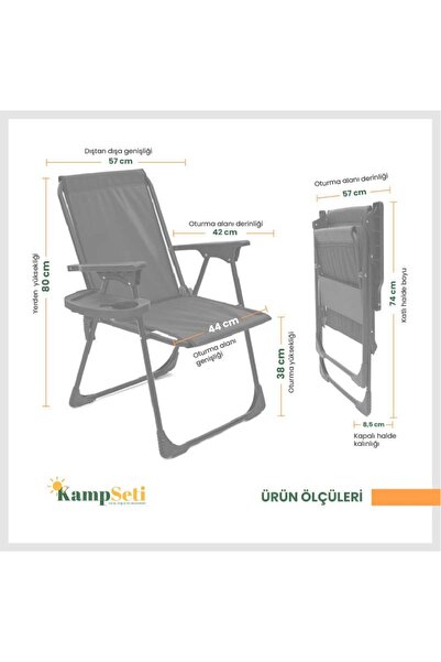 KS KampSeti 3 Adet Katlanır Kamp Sandalye ve Masa Seti-Taşınabilir Piknik Bahçe Sandalyesi-Masası