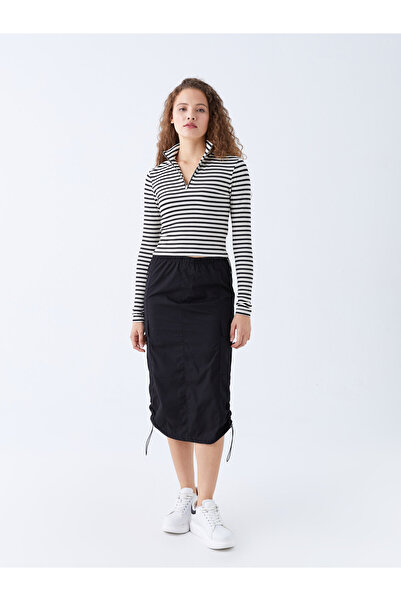 LC Waikiki Magas nyakú, csíkos, hosszú ujjú női Crop