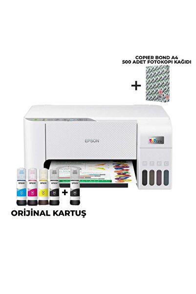 EPSON Ecotank L3256 Renkli Yazıcı Orijinal Mürekkep Seti + 500'lü A4 Kağıt C1...
