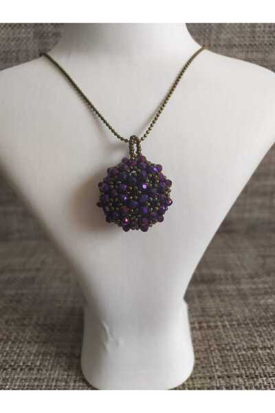 Sam Large Cevşen Necklace with Antique Chain / Handmade Crystal Bead Knitted /