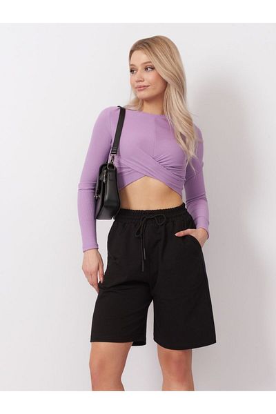 MİSTİRİK Viterbo Model Biker Loose Cut Άνετο σορτς χτενισμένο βαμβακερό σορτς περπατήματος μαύρο χρώμα
