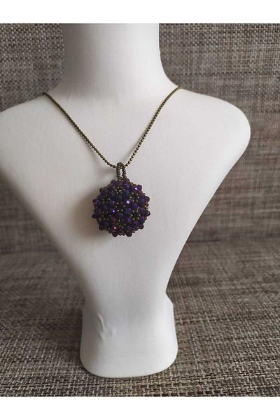Sam Large Cevşen Necklace with Antique Chain / Handmade Crystal Bead Knitted /