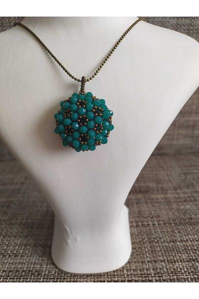 Sam Large Cevşen Necklace with Antique Chain / Handmade Crystal Bead Knitted /
