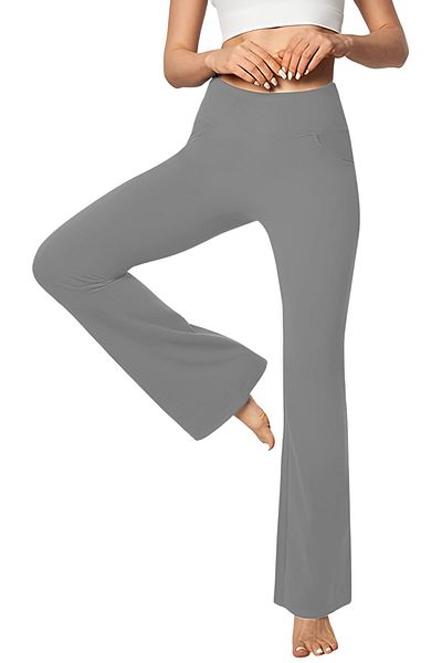 GHASSY CO. Pantaloni de exercițiu de yoga cu talie înaltă pentru femei, cu 4 buzunare, de recuperare, jambiere evazate