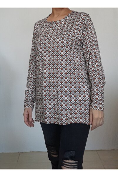 Mertcan Butik Brown mink patterned round neck combed cotton Viscose T-shirt