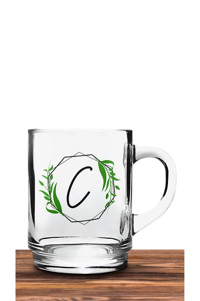 Bytwo كوب زجاجي شفاف بحرف C - camk232