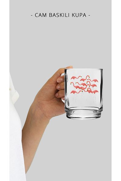Bytwo TRANSPARENT GLASS CUP WITH FLAMINGO DESIGN - camk252