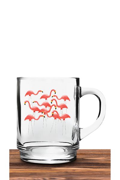 Bytwo TRANSPARENT GLASS CUP WITH FLAMINGO DESIGN - camk252