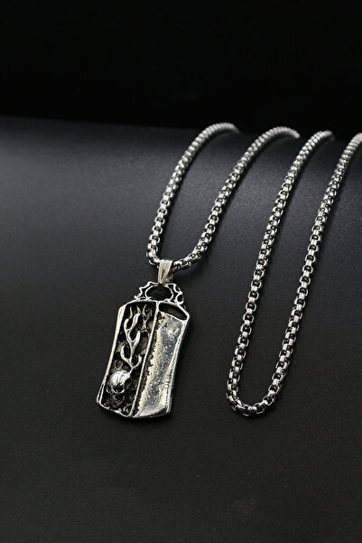 Dukkanka Kurukafa Künye Tasarım Örme Zincir Gümüş Renk Kolye