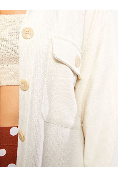 LC Waikiki Front Button Closure Plain Long Sleeve Gabardine Women's Shirt Jacket