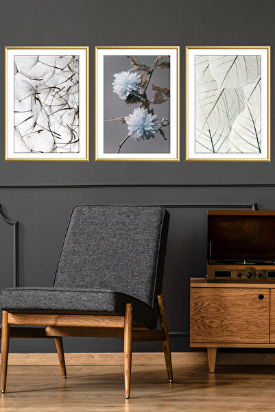 Linacci Set of 3 Gold Metal White Flower Glass Frame