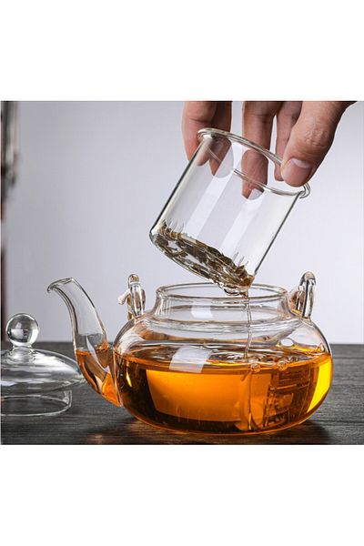 SODELICIOUS COFFEE TEA Bamboo Handle Glass Strainer Teapot 1000 ml (Glass Herbal Tea Stove)