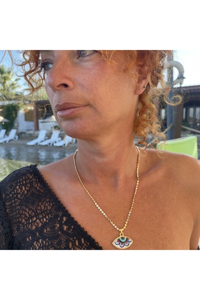 byebruketenci Gold Bakla Zincır El Yapımı Porselen Göz Detaylı