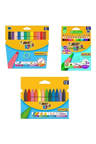 Bic 12 Renk Jumbo Kuru Boya Pastel Boya Keçeli Boya Seti 3 lü