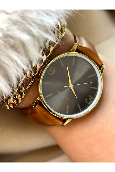 Q&Q Brand BROWN Leather Strap Women's Wristwatch + Bracelet