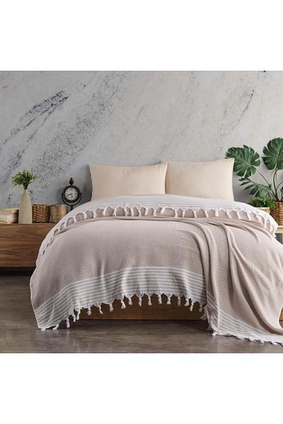 sethome collection Αρχαίο μοτίβο SET HOME Μονό Pique 160x230 με κρόσσια (δεμένο στο χέρι)