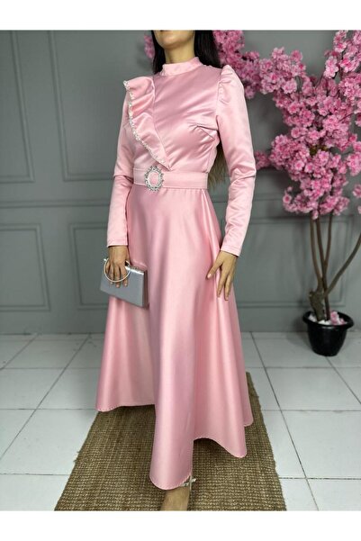 ADALYA BUTİK prenses model saten tesettür abiye