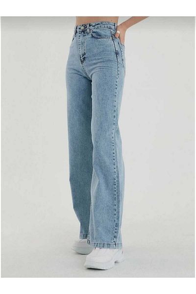 geenz manifacture Snow Wash Light Blue Lycra Super Extra ψηλόμεσο φαρδύ πόδι Palazzo φαρδύ τζιν παντελόνι