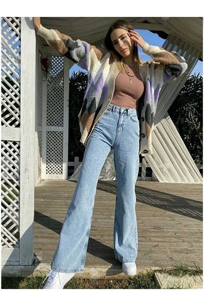 geenz manifacture Snow Wash Light Blue Lycra Super Extra ψηλόμεσο φαρδύ πόδι Palazzo φαρδύ τζιν παντελόνι