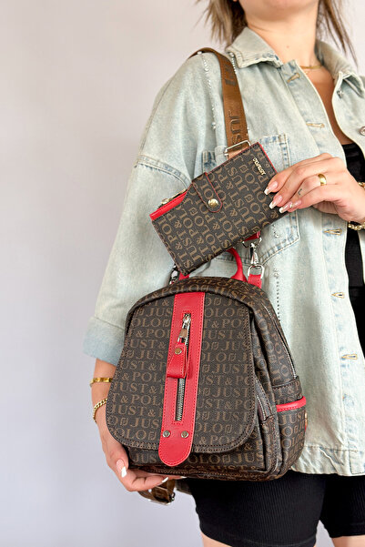 Just Polo Medium Size Daily Crossbody and Backpack Women's Bag 2177 Red Combi...