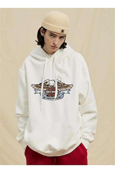 Gofeel Hd Motocycle White Color Hooded Oversize Printed Sweatshirt Eza