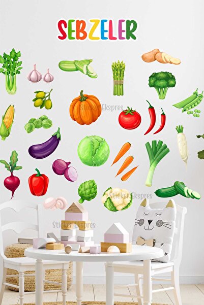 Sticker Ekspres Sebzeler Eğitici Anaokulu Çocuk Odası Kreş Duvar Kapı Cam Sti...