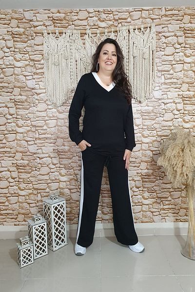 xlargebutik Plus Size Clothing Two Thread Flexible Comfortable Black and White Suit