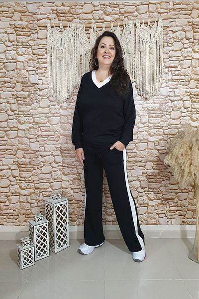 xlargebutik Plus Size Clothing Two Thread Flexible Comfortable Black and White Suit