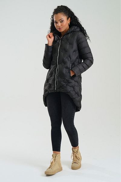 ZTO WOMEN'S LINED HOODED BLACK COAT WITH POCKETS