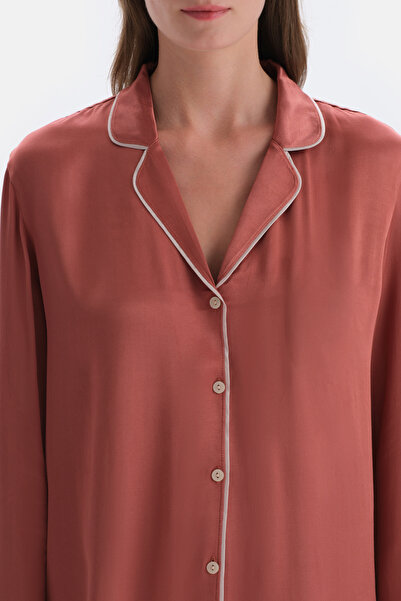 Dagi Kiremit Biye Detaylı Dokuma Gömlek Pijama Üstü