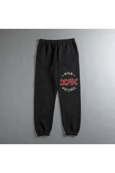 Gofeel Harajuku Rock Series AC/DC Logo Printed Oversize Unisex Black Sweatpants Tech Street